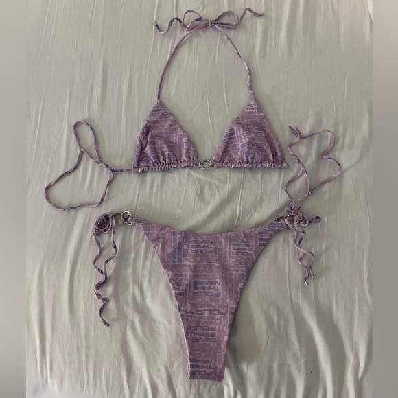 437 Purple Bikini Top with Two Patterns - Picture 2 of 5